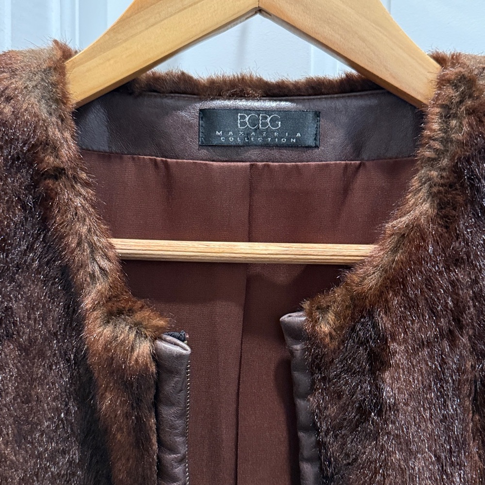 BCBG Brown Faux Fur Zip Vest - Picture 2 of 7
